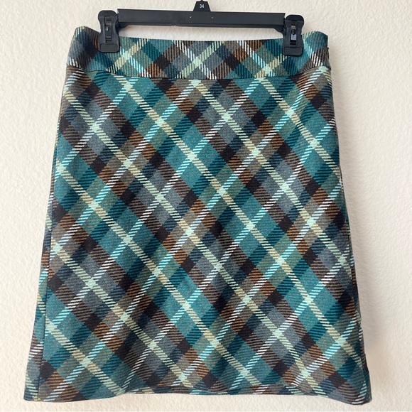 Talbots Dresses & Skirts - Talbots Plaid A-Line Skirt Wool Blend Petite Teal Brown‎ Lined